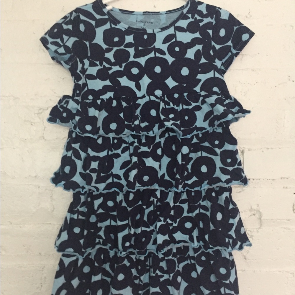 Patterned lands end ruffled dress. Size: 5